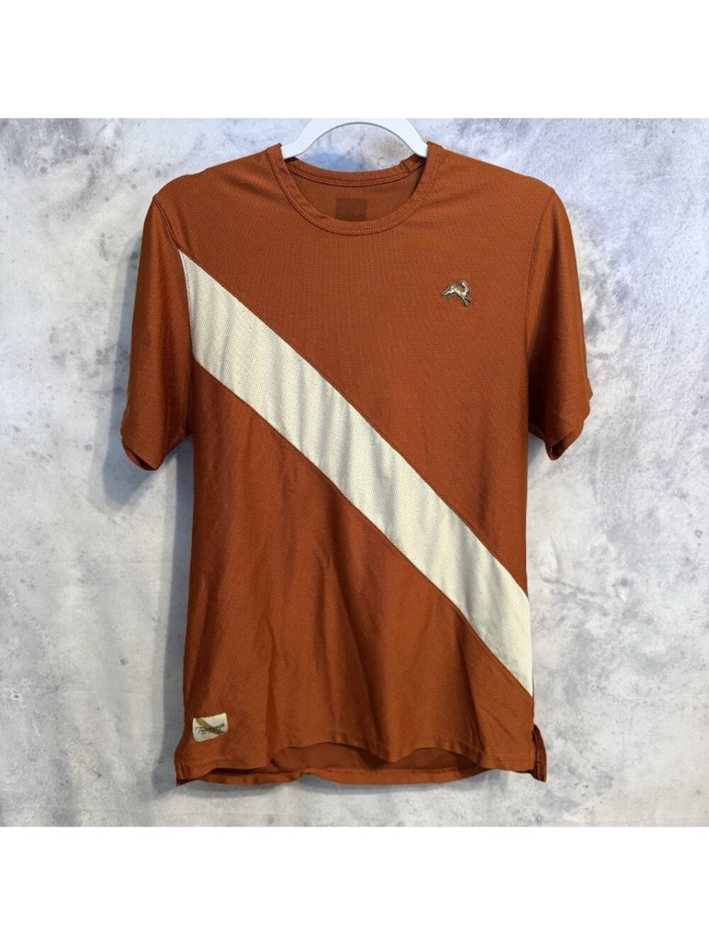 Tracksmith Van Cortlandt Tee Shirt Mens Medium Orange Mesh Running Athletic